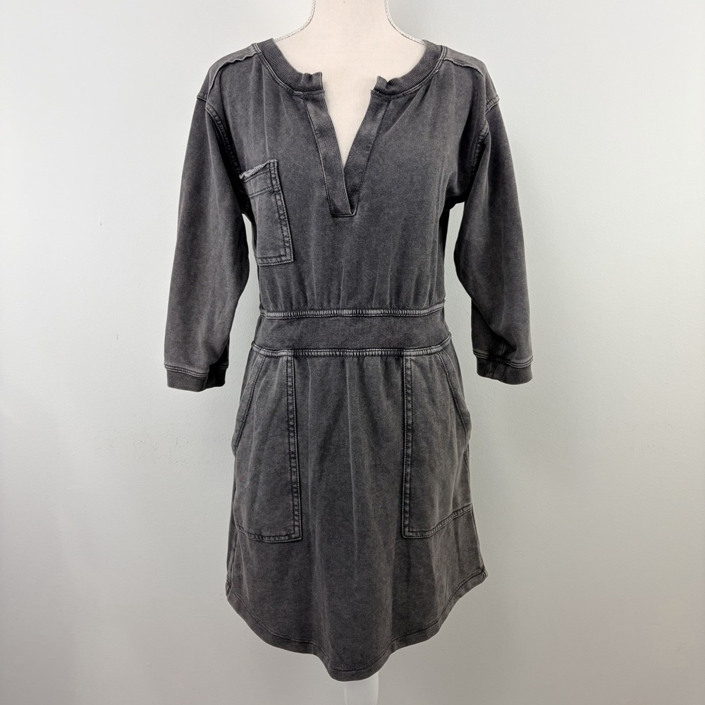 Anthropologie Daily Practice Women's Gray Mineral Wash Sweatshirt Dress XS Petit